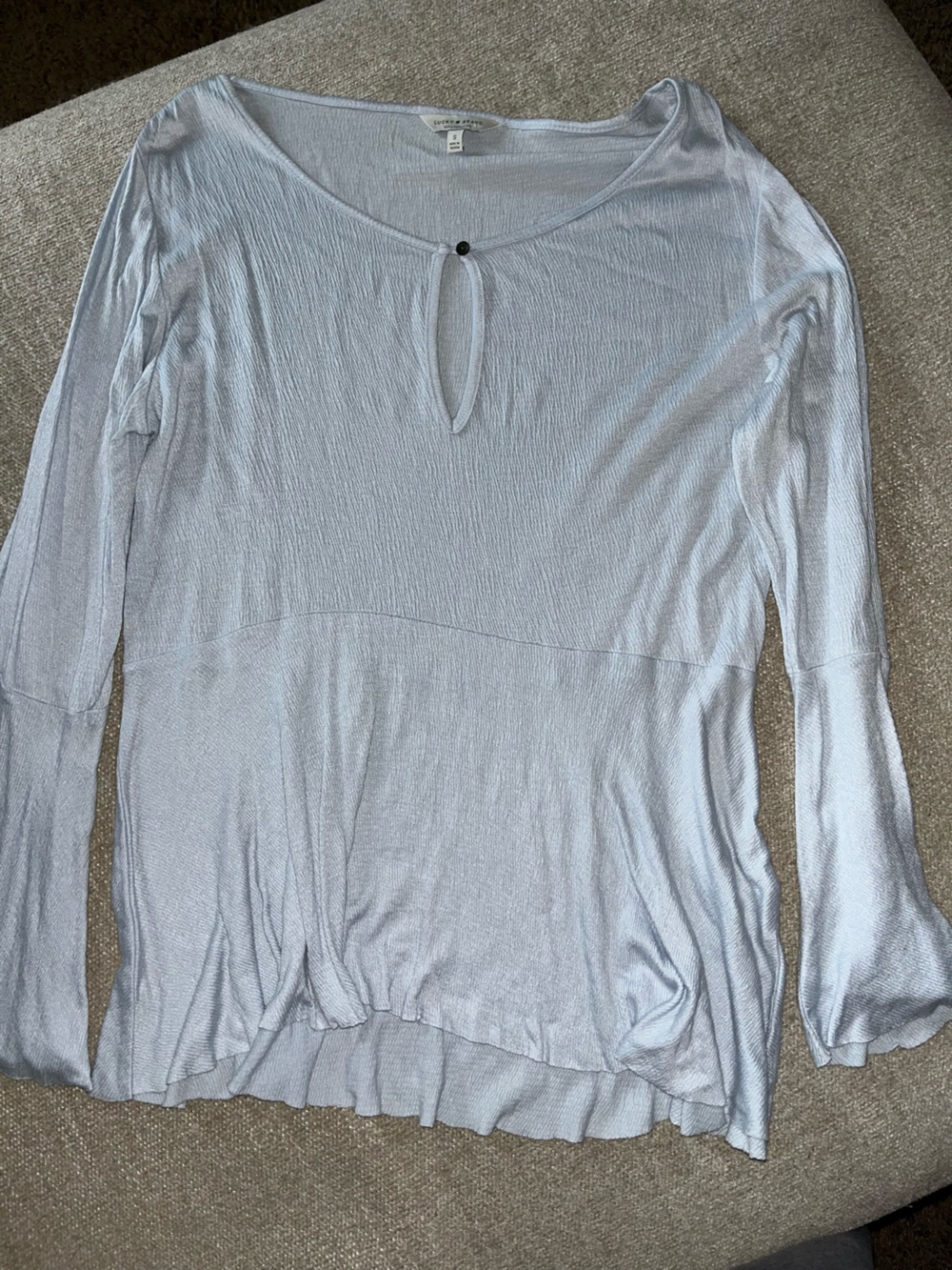 Lucky Brand Light Gray Long Sleeve Keyhole Top